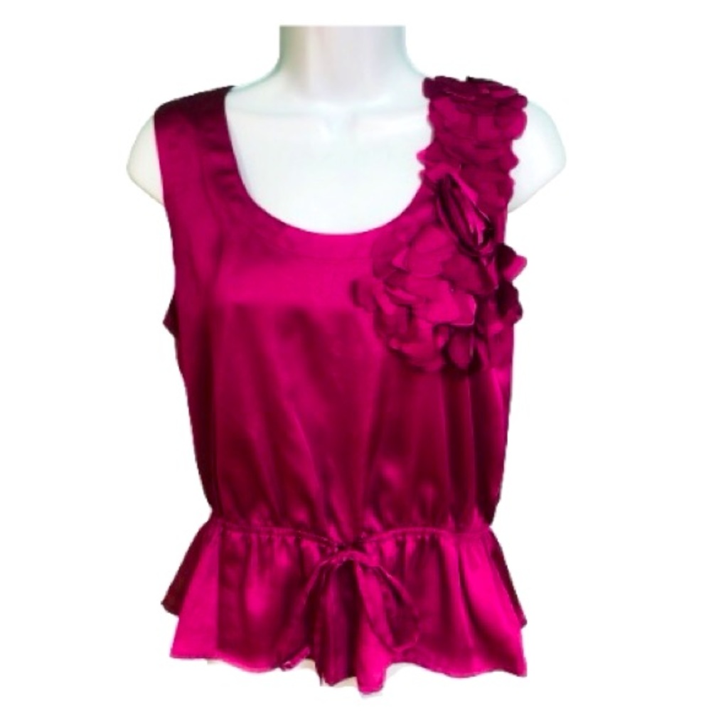 Elle Magenta Sleeveless Floral Detail Peplum Blouse Womens Size S